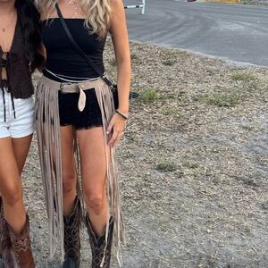 Leather / Suede long fringe belt
